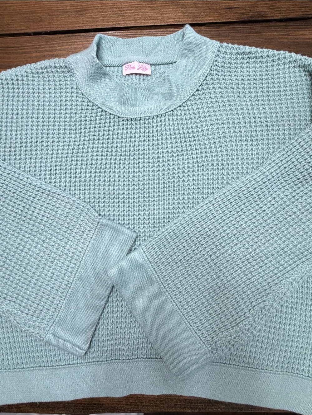Pink Lily Mint Green Waffle Mock Neck Sweater